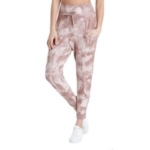 New All in Motion High Rise Tan White Tye Dye Ribbed Joggers Size Large